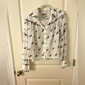 COPY - Farm Rio embroidered horse print button down blouse size M